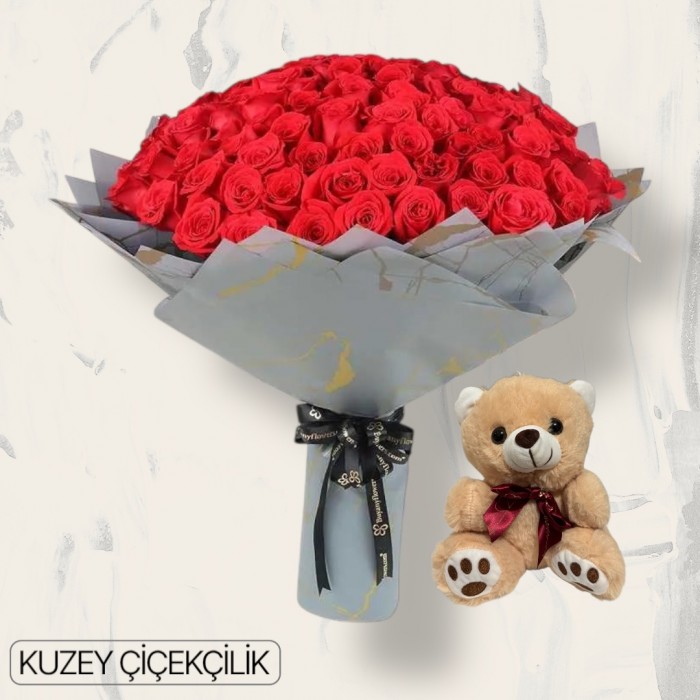 151 Kırmızı Gül Buketi Ayıcık