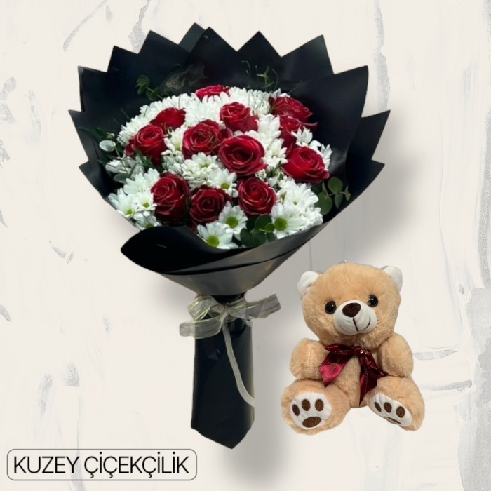 11 Güllü Papatya Buketi Ayıcık