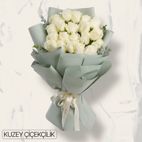 19 Beyaz Gül Buketi