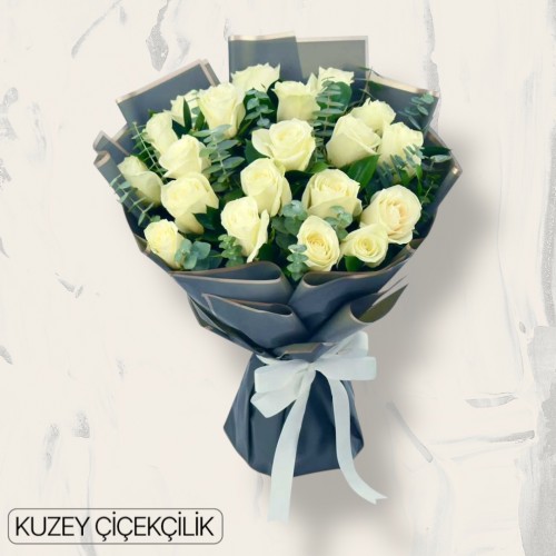 21 Beyaz Gül Buketi
