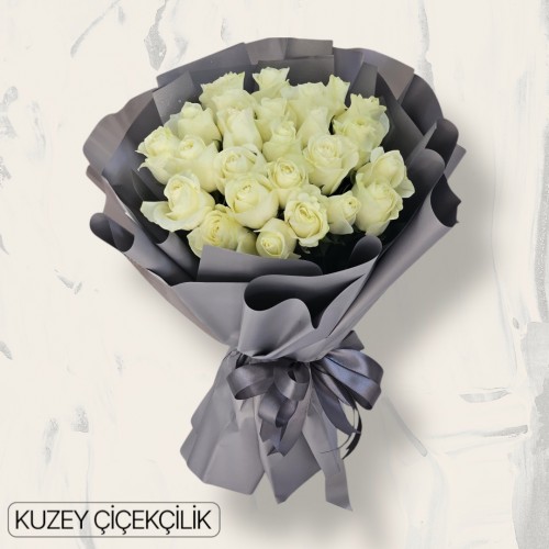25 Beyaz Gül Buketi