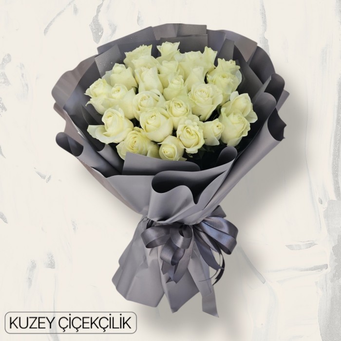 25 Beyaz Gül Buketi