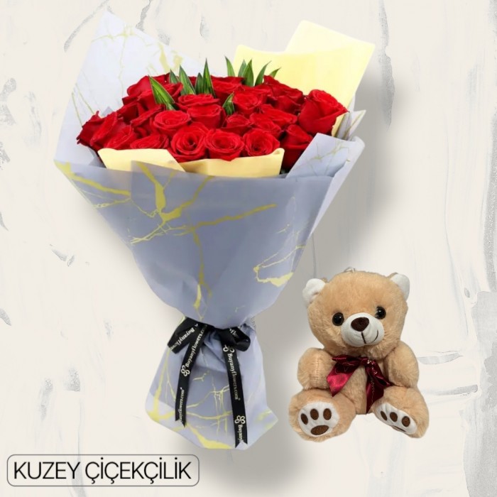 36 Kırmızı Gül Buketi Ayıcık