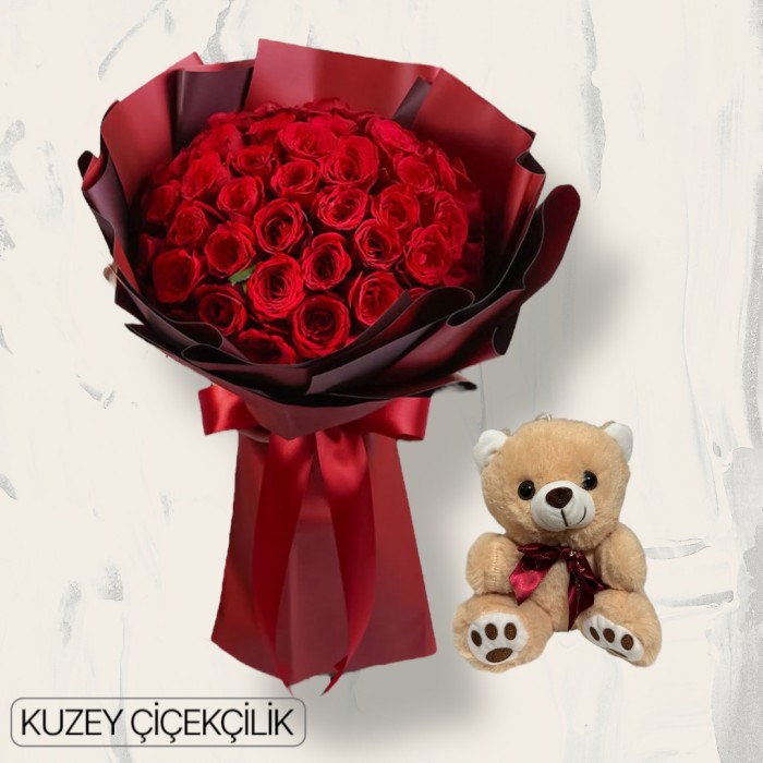 39 Kırmızı Gül Buketi Ayıcık