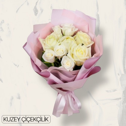 9 Beyaz Gül Buketi