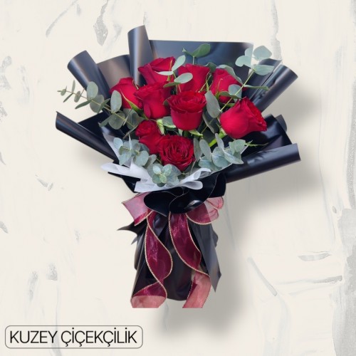 9 Kırmızı Gül Buketi