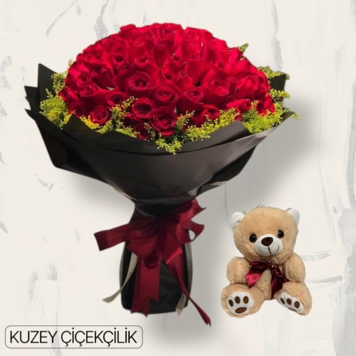 81 Kırmızı Gül Buketi Ayıcık