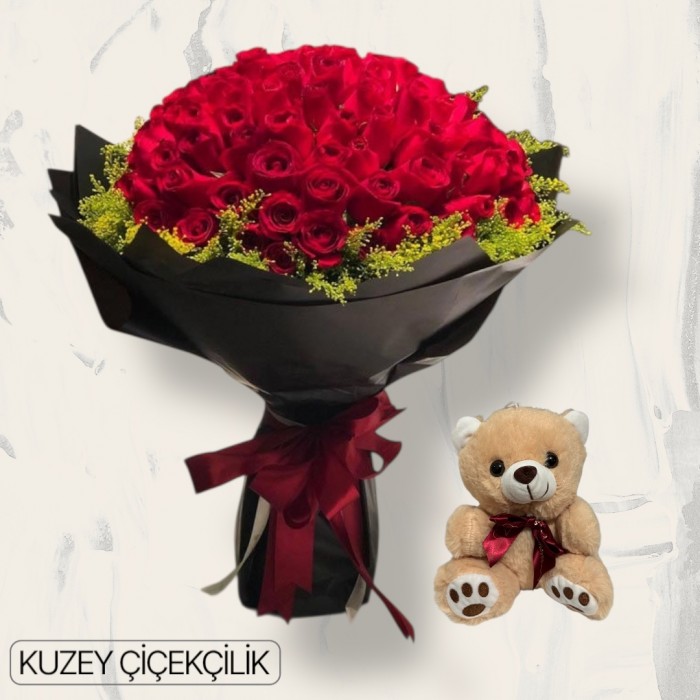 81 Kırmızı Gül Buketi Ayıcık