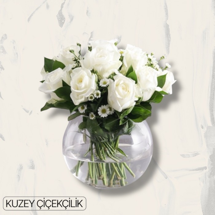 Akvaryumda 13 Beyaz Gül