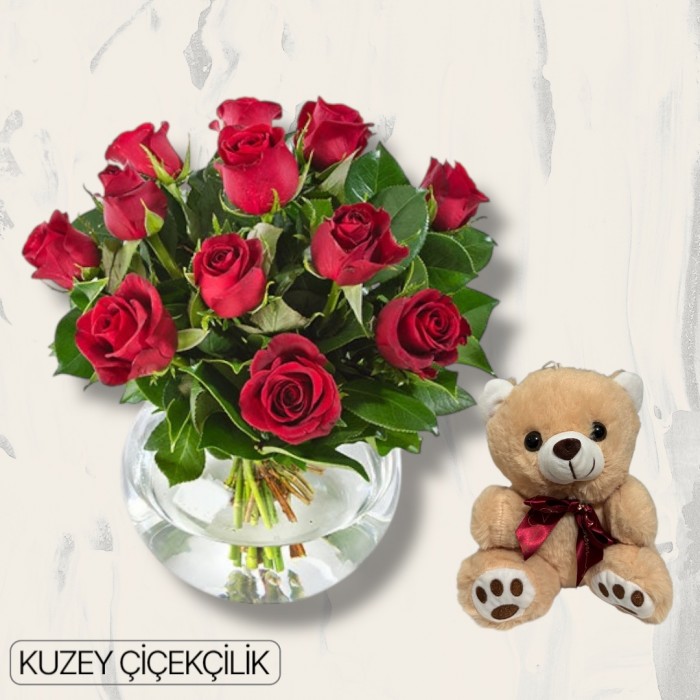 Akvaryumda 13 Kırmızı Gül Ayıcık