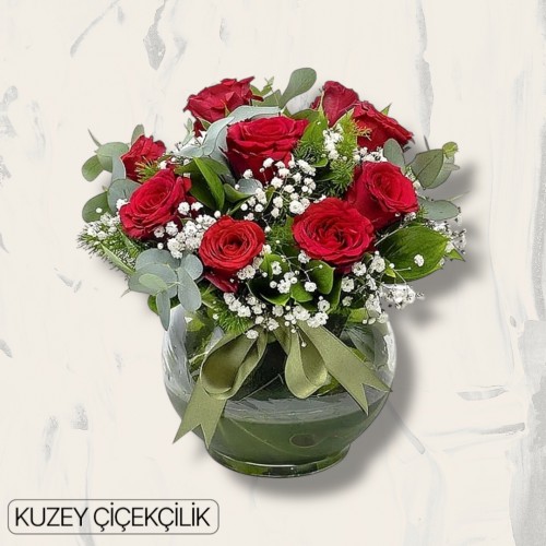 Akvaryumda 9 Kırmızı Gül