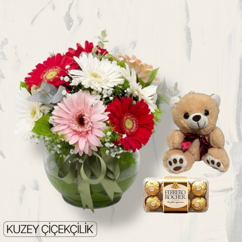 Akvaryumda Gerbera Ayıcık 16'lı Ferrero Çikolata