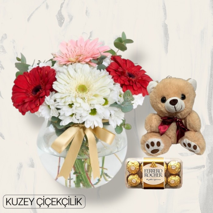 Akvaryumda Karışık Çiçek Ayıcık 16lı Ferrero Çikolata