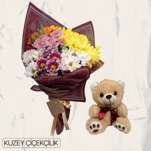 Karışık Mevsim Buketi Ayıcık 