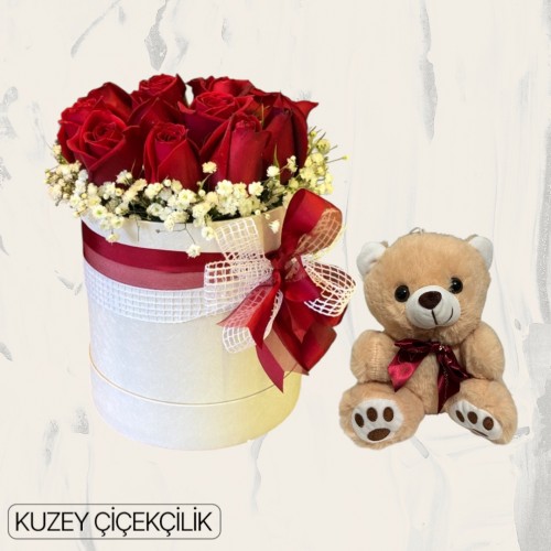 Kutuda 11 Kırmızı Gül Ayıcık