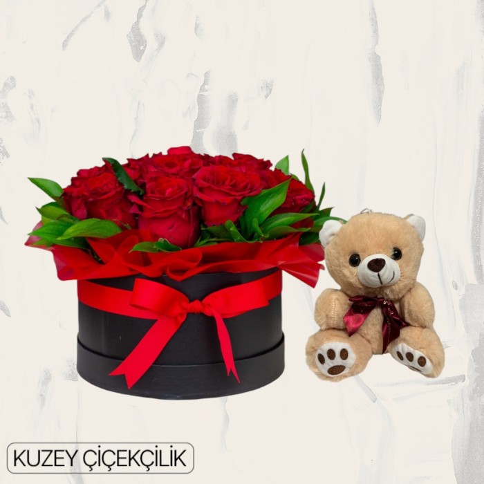 Kutuda 15 Kırmızı Gül Ayıcık