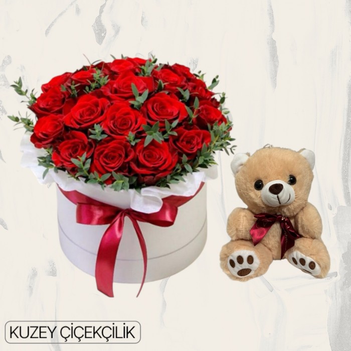 Kutuda 17 Kırmızı Gül Ayıcık