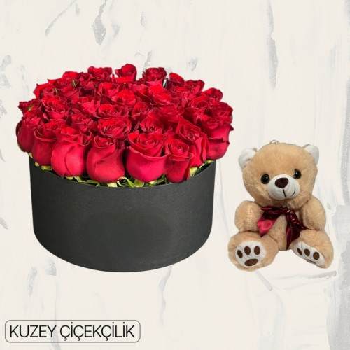 Kutuda 33 Kırmızı Gül Ayıcık