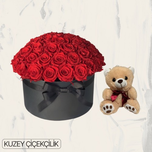 Kutuda 51 Kırmızı Gül Ayıcık