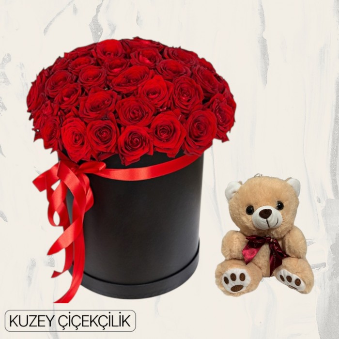 Kutuda 41 Kırmızı Gül Ayıcık
