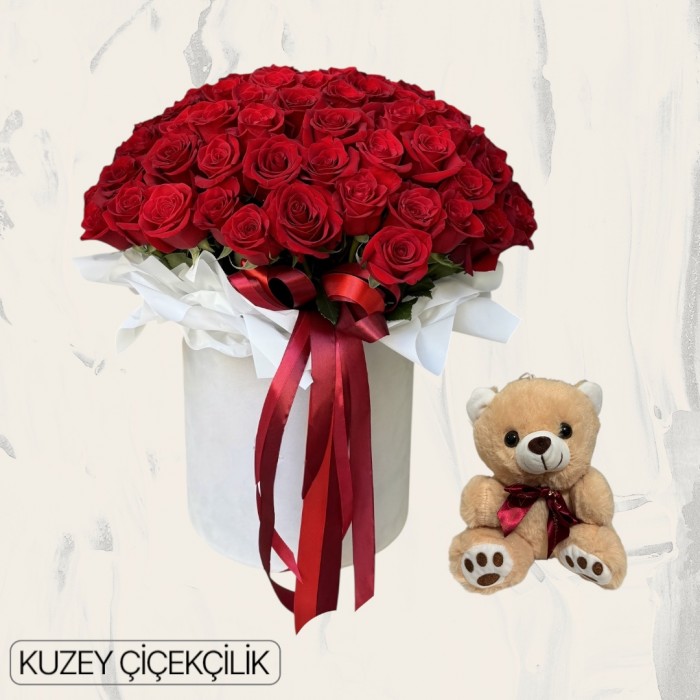 Kutuda 101 Kırmızı Gül Ayıcık