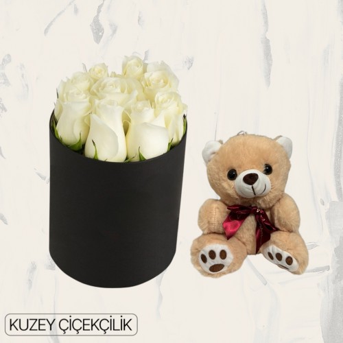 Kutuda 9 Beyaz Gül Ayıcık