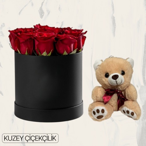 Kutuda 9 Kırmızı Gül Ayıcık