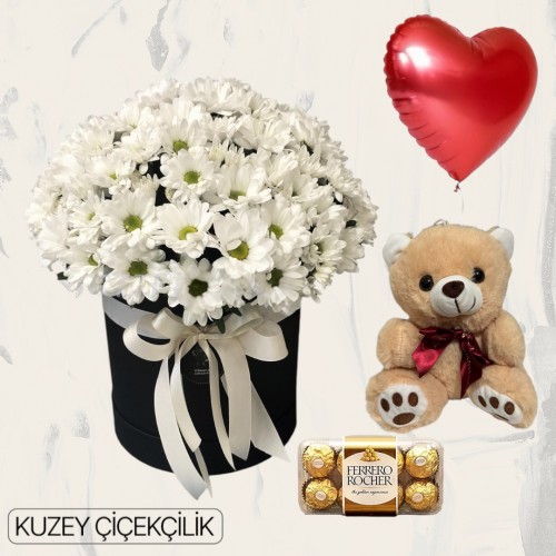 Kutuda Papatya Ayıcık 16'lı Ferrero Çikolata Kalp Helyum Balon