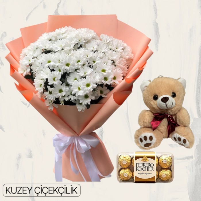 Maxi Boy Papatya Buketi Ayıcık 16lı Ferrero Çikolata