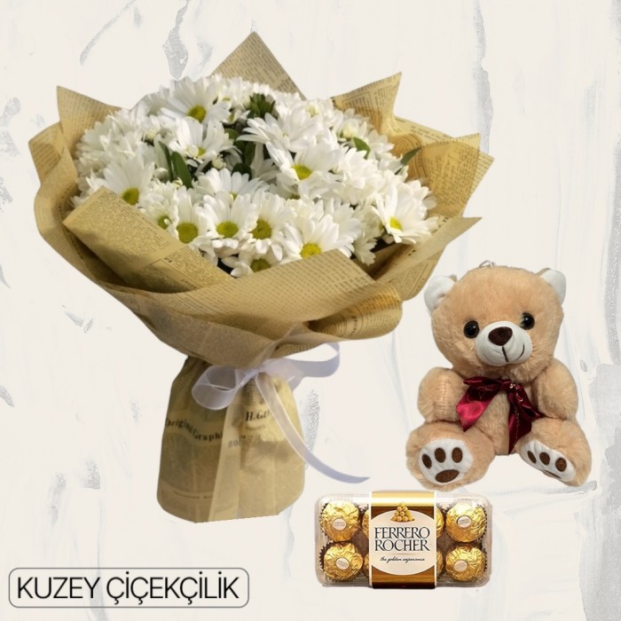 Papatya Buketi Ayıcık 16lı Ferrero Çikolata