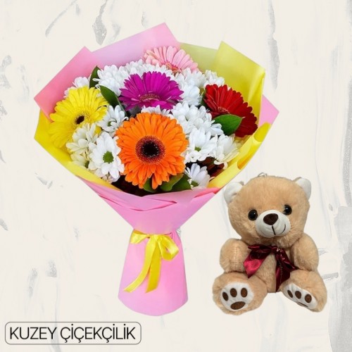 Papatya Gerbera Buketi Ayıcık 