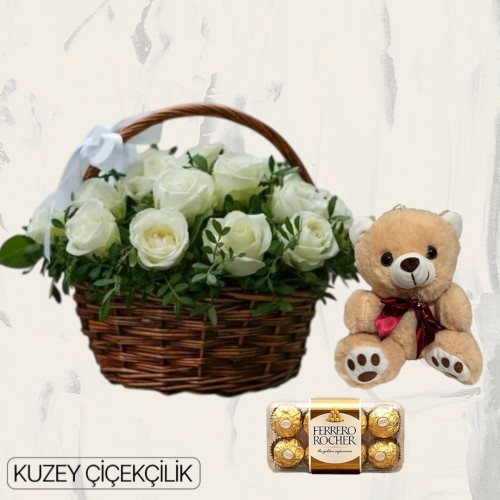 Sepette 25 Beyaz Gül Ayıcık 16'lı Ferrero Çikolata