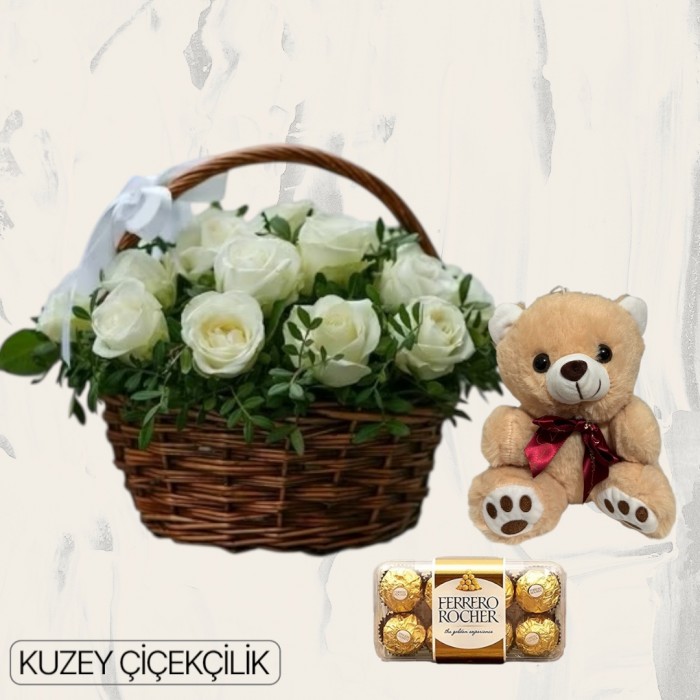 Sepette 25 Beyaz Gül Ayıcık 16lı Ferrero Çikolata
