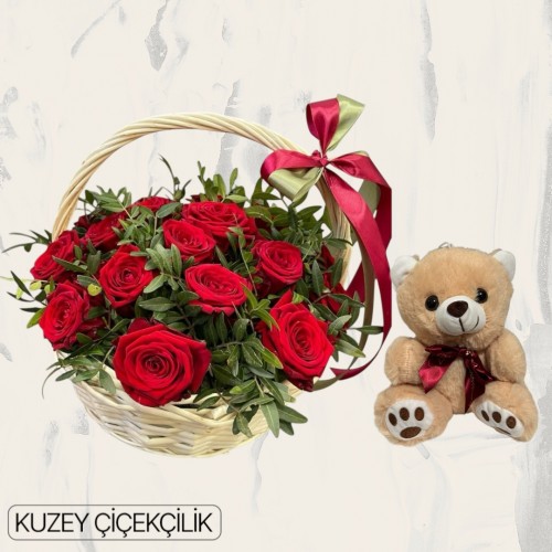 Sepette 25 Kırmızı Gül Ayıcık