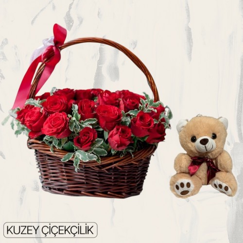 Sepette 33 Kırmızı Gül Ayıcık