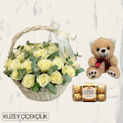 Sepette 33 Beyaz Gül Ayıcık 16'lı Ferrero Çikolata