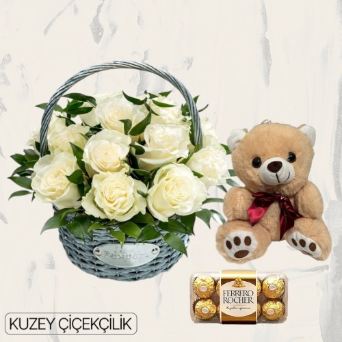 Sepette 15 Beyaz Gül Ayıcık 16'lı Ferrero Çikolata