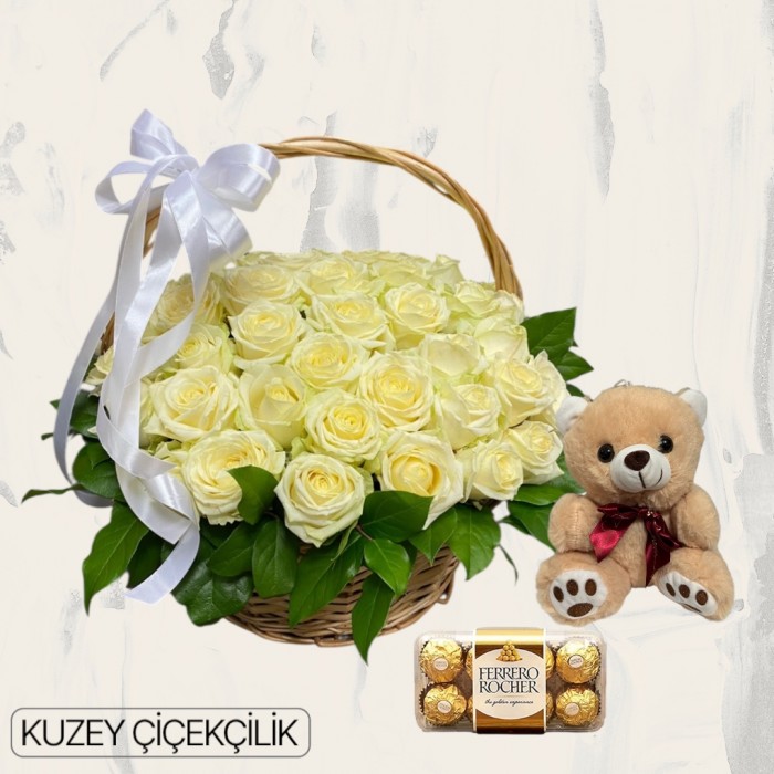 Sepette 51 Beyaz Gül Ayıcık 16lı Ferrero Çikolata