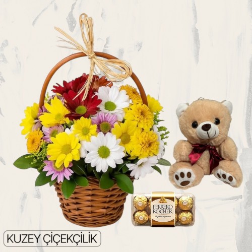 Sepette Karışık Çiçek Ayıcık 16'lı Ferrero Çikolata