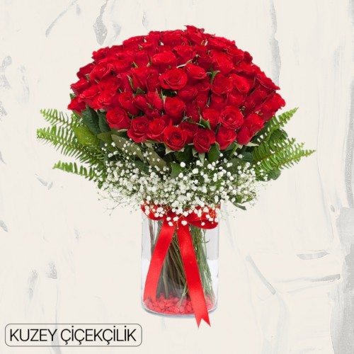 Vazoda 101 Kırmızı Gül