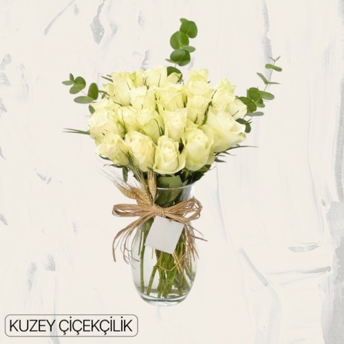 Vazoda 25 Beyaz Gül