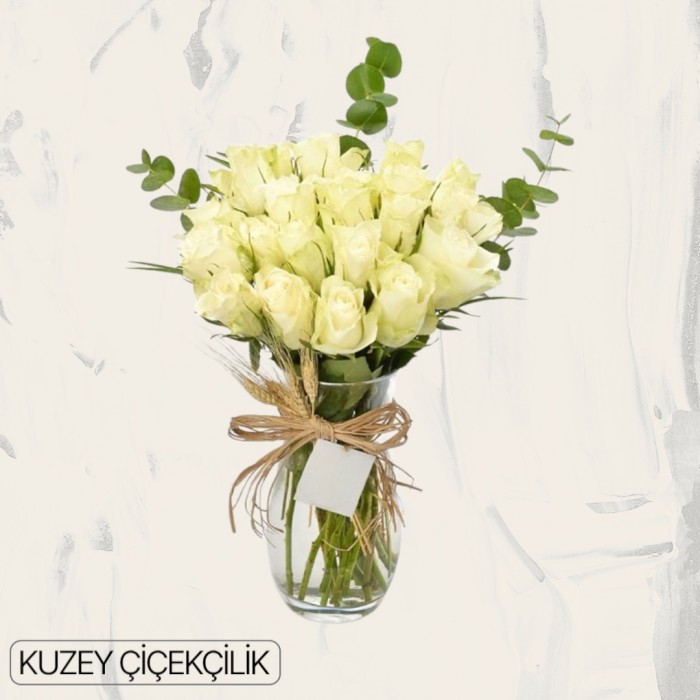 Vazoda 25 Beyaz Gül