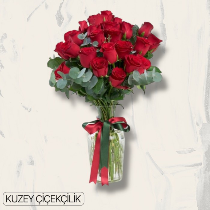 Vazoda 25 Kırmızı Gül