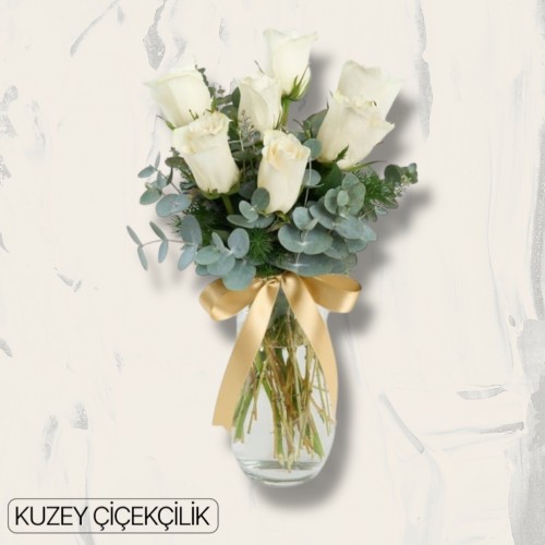 Vazoda 7 Beyaz Gül
