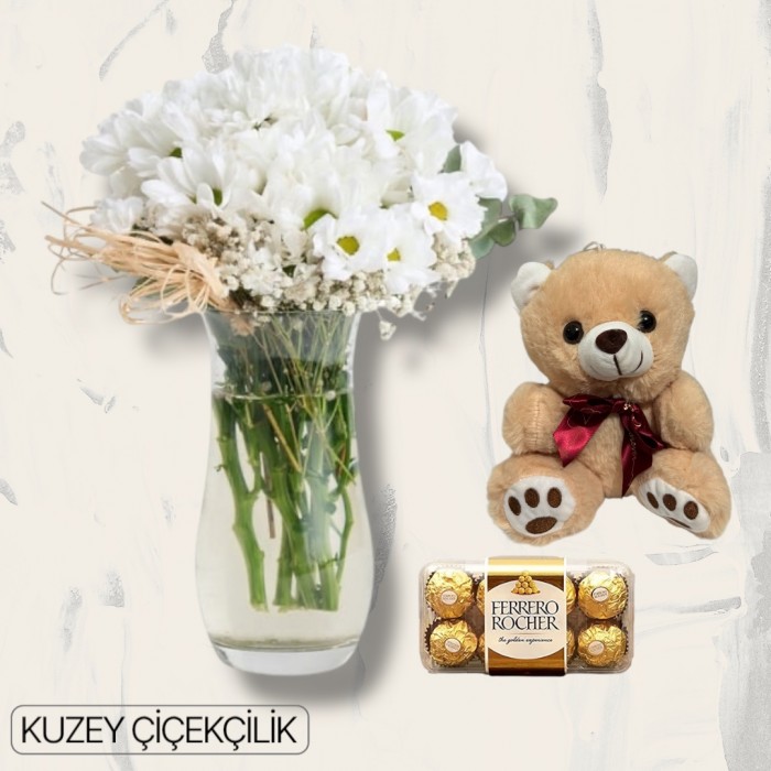 Vazoda Papatya Ayıcık 16lı Ferrero Çikolata